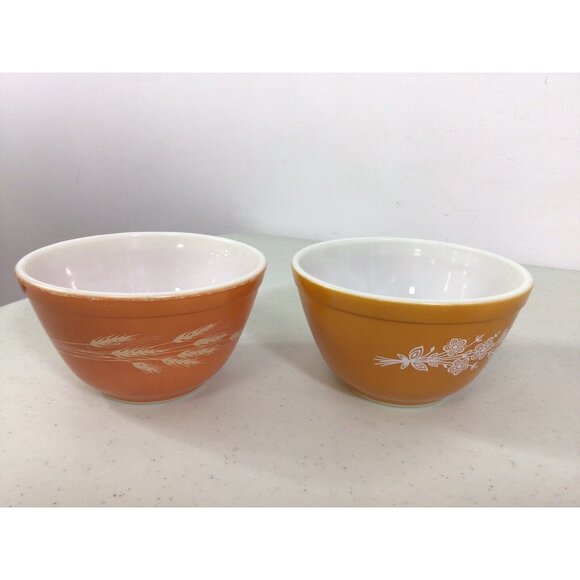Pyrex Vintage Autumn Harvest Wheat Nesting Bowls Set of 2 - Picture 7 of 8